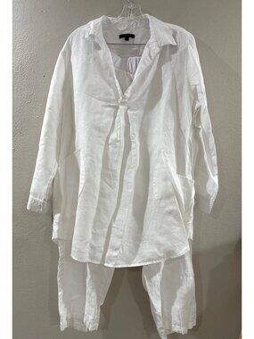 For Cynthia white linen button-down pants and shirts sets summer women size 2x